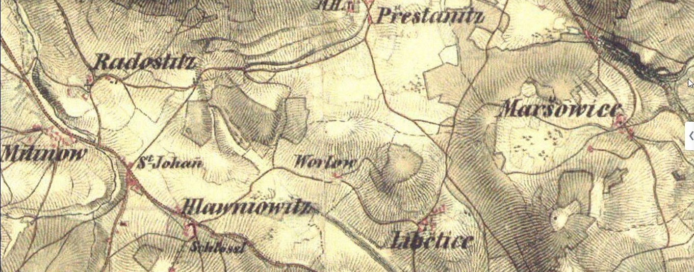 Radostice mapa z 19.stol.