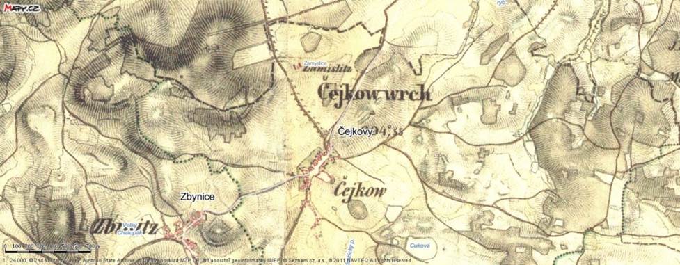 Mapa Čejkovy 1836
